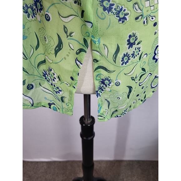 Susan Graver Style Sheer Floral V-Neck Blouse 1X Lime Green Blue Glitter Tunic - Picture 8 of 13